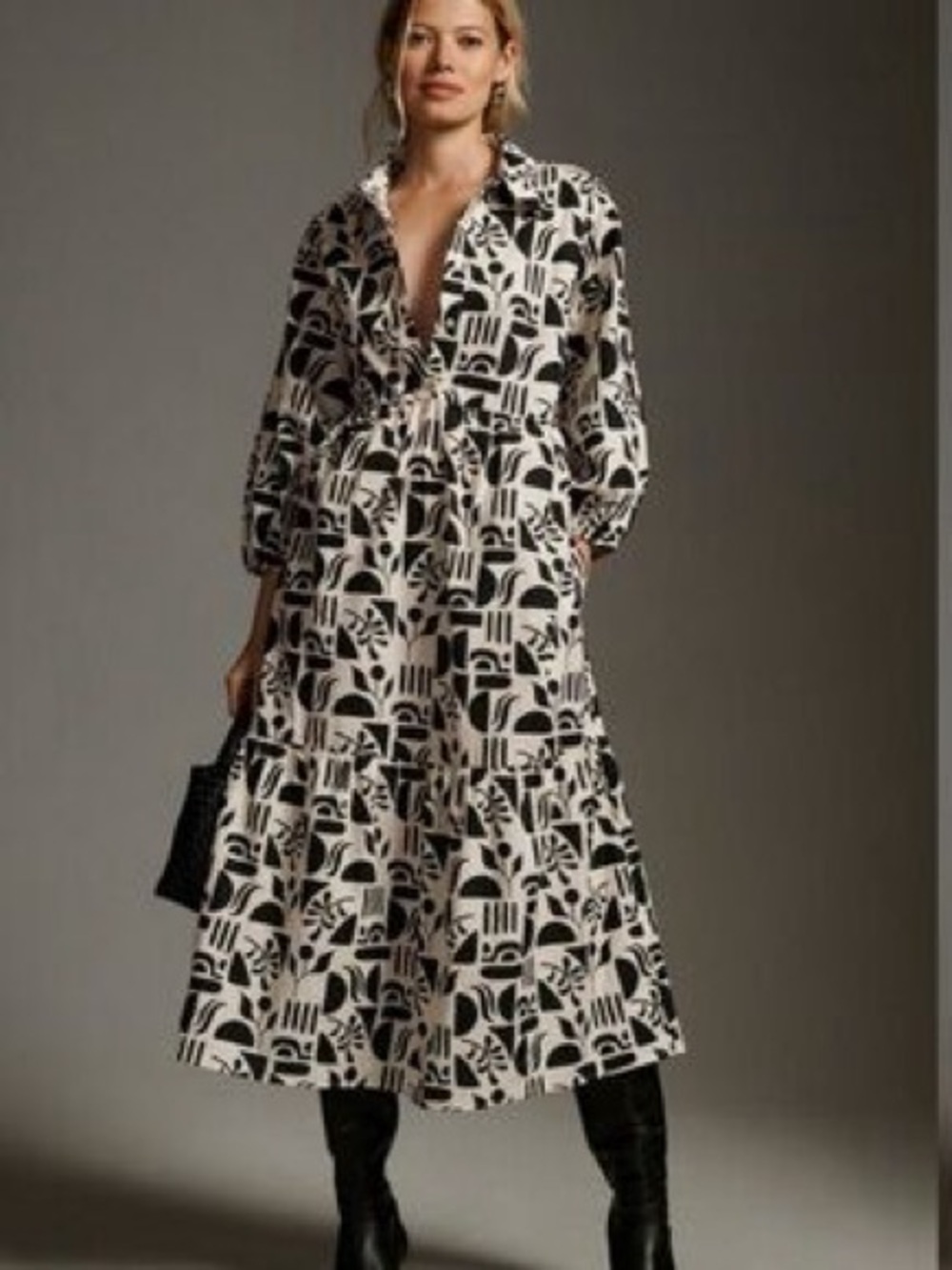 Anthropologie Maeve Bettina Black & White Printed Midi Dress